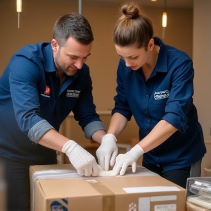 Équipe de Déménagement Expert France en action lors d’un emballage soigné