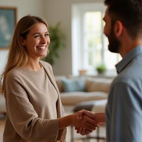 Client heureux remerciant un déménageur