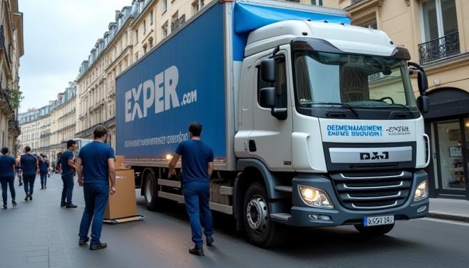 Équipe de déménageurs Déménagement Expert France chargeant un camion lors d'un déménagement à Paris